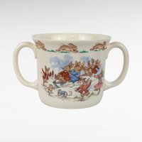 Vintage Royal Doulton Bunnykins Sledding Two Handled Mug, Children's Gift, Collectible Bunnykins Mug, Christening Gift, Nursery Decor