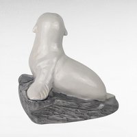 Vintage Ceramic Sea Lion Figurine, Hand-Painted White Sea Lion Sculpture, Nautical Decor, Ocean Animal Statue, Gift for Animal Lover