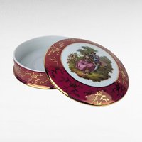 Vintage Limoges Porcelain Lidded Bowl | Fragonard Artisanal | 22k Gold Trim | Victorian Couple | Trinket Box | Gift for Her