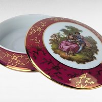 Vintage Limoges Porcelain Lidded Bowl | Fragonard Artisanal | 22k Gold Trim | Victorian Couple | Trinket Box | Gift for Her