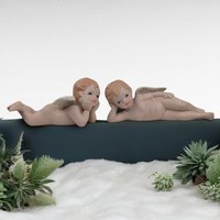 Pair of Vintage Ceramic Cherubs, Laying Down Angel Figurines, Romantic Home Decor
