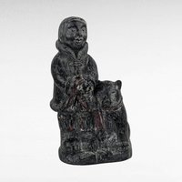 Vintage Original Wolf Stone and Marble Sculpture | Inuit Art | Eskimo with Dog | Hand-Carved | Arctic Decor