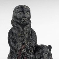 Vintage Original Wolf Stone and Marble Sculpture | Inuit Art | Eskimo with Dog | Hand-Carved | Arctic Decor