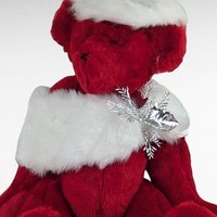 1993 Johnson Creations Red Teddy Bear | Christmas Bear | White Faux Fur Hat and Scarf | Plush Bear | Collectible