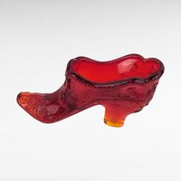 Vintage Amberina Glass Shoe Figurine - Red Glass Shoe - Floral Decor - Trinket Dish - Collectible Glassware - Victorian Style Decor