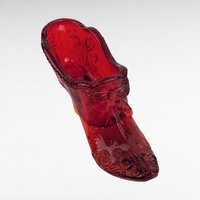Vintage Amberina Glass Shoe Figurine - Red Glass Shoe - Floral Decor - Trinket Dish - Collectible Glassware - Victorian Style Decor
