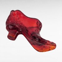 Vintage Amberina Glass Shoe Figurine - Red Glass Shoe - Floral Decor - Trinket Dish - Collectible Glassware - Victorian Style Decor