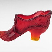 Vintage Amberina Glass Shoe Figurine - Red Glass Shoe - Floral Decor - Trinket Dish - Collectible Glassware - Victorian Style Decor