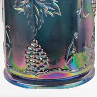Vintage Indiana Glass Harvest Grape Carnival Glass Lidded Candy Dish, Iridescent Blue Glass,  Collectible Glassware