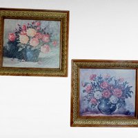 Vintage Pair Still Life Flower Prints, Framed Floral Lithographs, Art Treasure Prints, Wall Decor, Floral Art, Vintage Home Decor