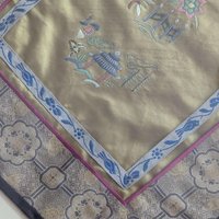 Vintage Oriental Stitching on Silk Wall Hanging in Wooden Frame, Chinese Embroidery Art, Gift for Him, Her, or Home Decor