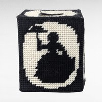 Vintage Handmade Tissue Box Cover, Black & White Needlepoint Lady with Umbrella, Cube Box Cover, Unique Home Decor, Gift for Her