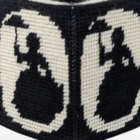 Vintage Handmade Tissue Box Cover, Black & White Needlepoint Lady with Umbrella, Cube Box Cover, Unique Home Decor, Gift for Her