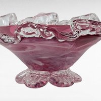 Vintage Rossi Glass Cranberry Mist Candy Dish, 22k Gold Crystal Accent Bowl, Elegant Home Decor, Gift for Hostess, Collector