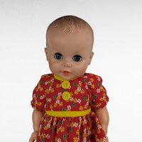 Vintage Eegee Baby Doll 14.5", Red Floral Dress, Moving Arms & Legs, Open and Close Eyes, Collectible Doll, Play Doll