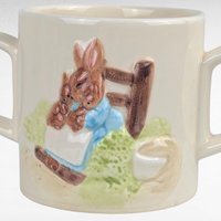 1987 Schmid Beatrix Potter Mrs. Rabbit 2 Handled Ceramic Cup, Vintage Children's Mug, Collectible Beatrix Potter, Gift for Nursery