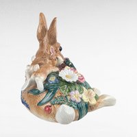 Vintage Fitz and Floyd Woodland Spring Rabbit Figure, 6.5" Height, Ceramic Bunny with Babies, Easter Decor, Gift for Collector
