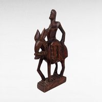 Vintage Hand Carved Wooden Figurines, Tribal Art Decor, African Woman on Horse, Man with Pole, Collectible Wood Carvings