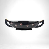 Vintage Imperial Glass Black and Gold Bowl Set with Daisy Design, Handled Bowls and Plates, Elegant Tableware, Gift for Hostess, Collector