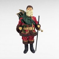 Vintage Santa with Stiff Clothing and Pole with a Bag of Gifts 