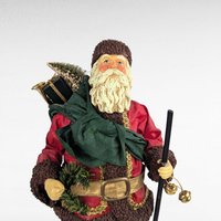 Vintage Santa with Pole Figure, Stiff Fabric Christmas Decoration, Collectible Holiday Decor, Unique Santa Claus, Mantle Decor