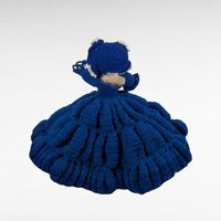 Vintage Handmade Crochet Lady Doll, Blue Dress and Bonnet, Folk Art Doll, Textile Art, Collectible Doll, Unique Gift, Home Decor