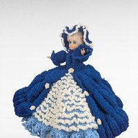 Vintage Handmade Crochet Lady Doll, Blue Dress and Bonnet, Folk Art Doll, Textile Art, Collectible Doll, Unique Gift, Home Decor