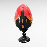 Vintage Hand-Painted Wooden Easter Eggs, Russian Folk Art Decor, Farmhouse, Church Scene, Gift for Collector