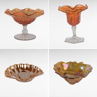 Vintage Marigold Glass Set, 4 Pieces, Compote, Candy Dishes,  Loganberry Bowl,  Iridescent Glassware, Home Decor, Gift for Collector