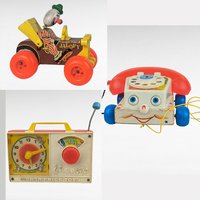 Vintage Fisher Price Toy Lot: Jalopy Pull Toy, Chatter Phone, Hickory Dickory Radio - Classic Toys, Retro Decor, Gift for Child, Collector