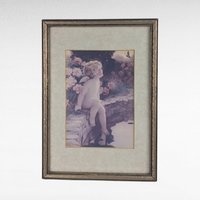 Vintage Framed Bessie Pease Gutmann Cherub and Butterfly Print.