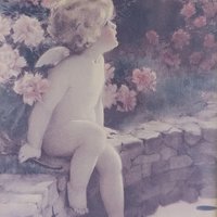 Vintage Framed Bessie Pease Gutmann Cherub and Butterfly Print, 9x7 Inch, Angel Art, Nursery Decor, Gift for Baby Shower
