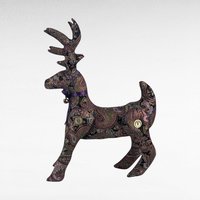 Vintage Paisley Pattern Plush Standing Reindeer, 11 Inch Decorative Holiday Figurine, Whimsical Christmas Decor, Reindeer Collectors