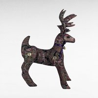 Vintage Paisley Pattern Plush Standing Reindeer, 11 Inch Decorative Holiday Figurine, Whimsical Christmas Decor, Reindeer Collectors