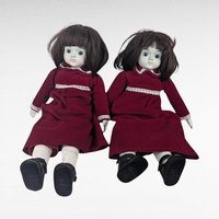 Vintage Commonwealth Happyland Porcelain Doll Pair, 15-16 Inch Victorian Style Dolls, Red Velvet Dresses, Collectible Dolls, Doll Collector