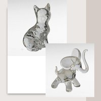 Vintage Glass Animal Figurines - Cat & Elephant Set - Clear Glass Decor, Collectible Glass, Animal Lover Gift
