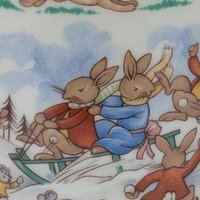 Vintage Royal Doulton Bunnykins Sledding Two Handled Mug, Children's Gift, Collectible Bunnykins Mug, Christening Gift, Nursery Decor