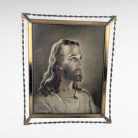Vintage Head of Christ Kriebel and Bates in Metal Frame.