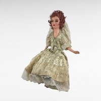 Antique Bed Doll - 27" Boudoir Doll in Light Green Dress - Vintage Doll with Character - Shabby Chic Decor -  Collector's Item