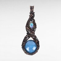 Artisan Copper Wire Wrapped Pendant, Czech Glass Cabochon, Unique Jewelry Gift