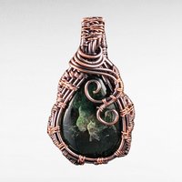 Handmade Copper Wire Wrapped Nephrite Jade Pendant 