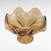 Vintage Viking Epic Amber Glass Compote Dish, Six Petal Footed Bowl, Mid Century Modern Decor, Gift for Hostess, Collector