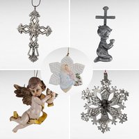 Vintage Christmas Angel Lot, Madonna Ornament, Cherub, Pewter Snowflake, Praying Boy, Crystal Pewter Cross, Holiday Decor
