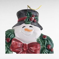 Vintage Fitz and Floyd Christmas Bell, Santa's Magic Workshop, Snowman Wreath Ornament, Collectible Holiday Decor