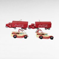 2001 Kurt Adler Coca-Cola Ornament Set, 4 Piece, Truck and Car Ornaments, Collectible Christmas Decor
