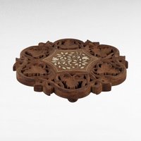 Vintage Indian Wooden Trivet, Carved Floral Design, 8 Inch, Handmade Kitchen Decor, Rustic Table Protector