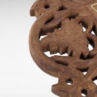 Vintage Indian Wooden Trivet, Carved Floral Design, 8 Inch, Handmade Kitchen Decor, Rustic Table Protector