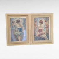 Vintage Ballerina Prints, Pair of Framed Wall Art, Ballet Decor, Dance Studio Art, Gift for Dancer, Vintage Ballet Art