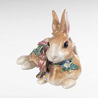 Vintage Fitz and Floyd Woodland Spring Rabbit Figure, 6.5" Height, Ceramic Bunny with Babies, Easter Decor, Gift for Collector