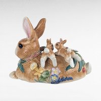 Vintage Fitz and Floyd Woodland Spring Rabbit Figure, 6.5" Height, Ceramic Bunny with Babies, Easter Decor, Gift for Collector
